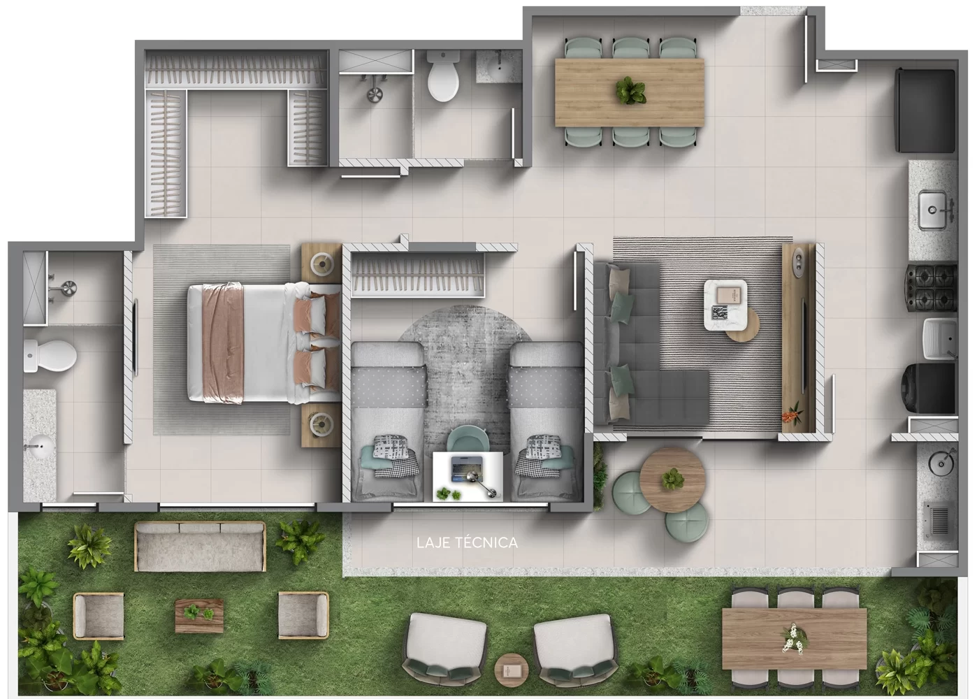 Garden Meio | 87,48m² | 2 Quartos e Área Privativa