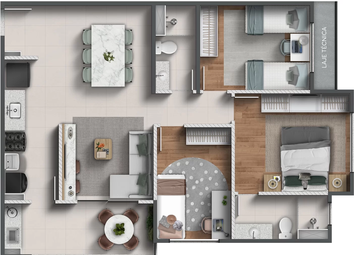 Apartamento Ponta |  73m² | 3 Quartos Com Sala e Varanda