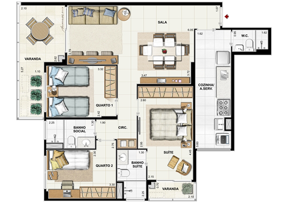 3Q - 91M²